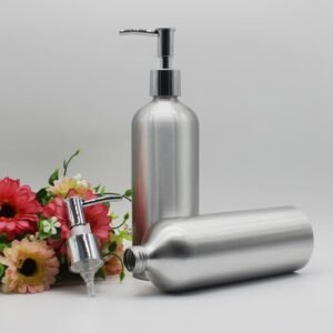 aluminum cosmetic bottle with aluminum lotion pump